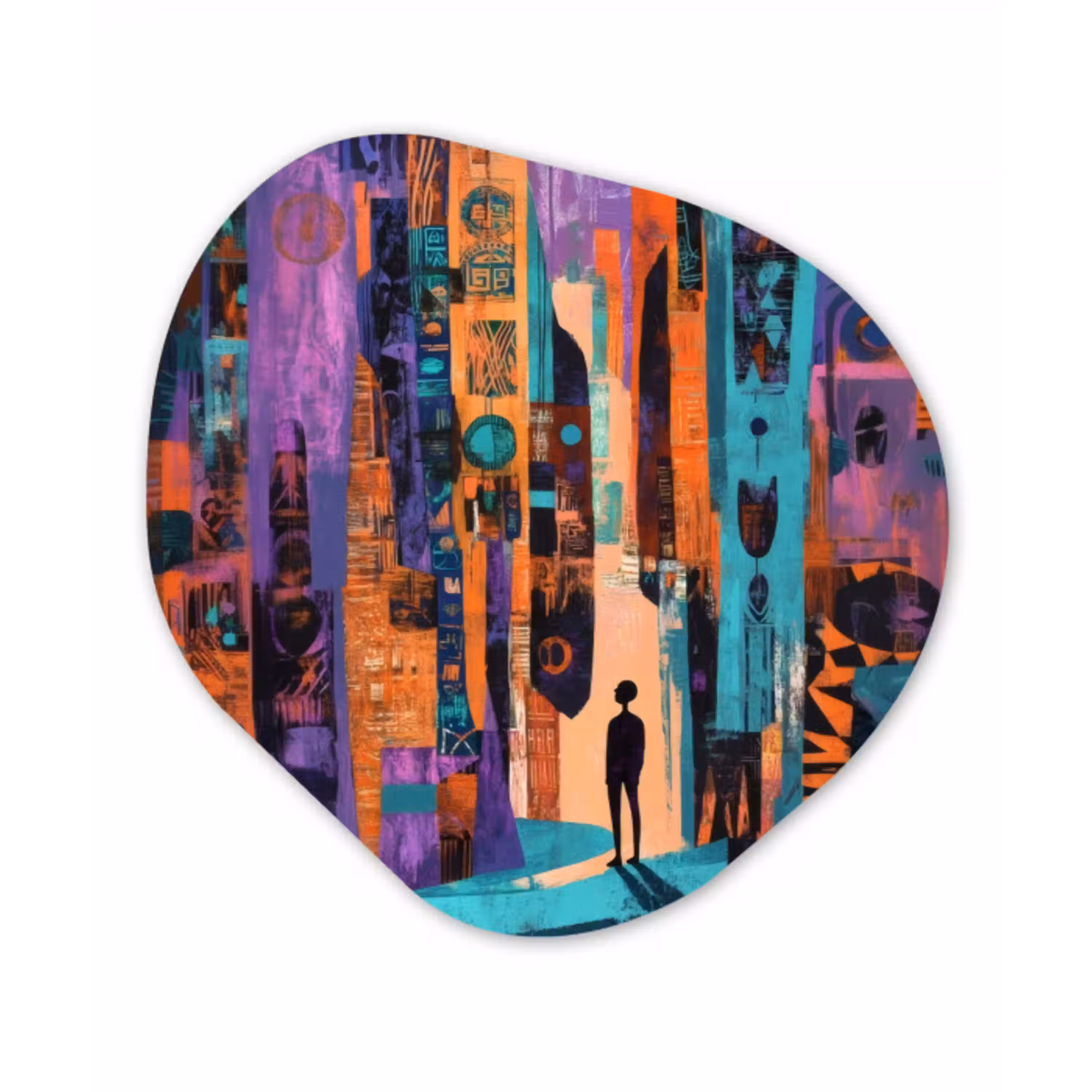 Abstract - Figuren - Kleurrijk Wandcirkel Organisch Aluminium middel -3d