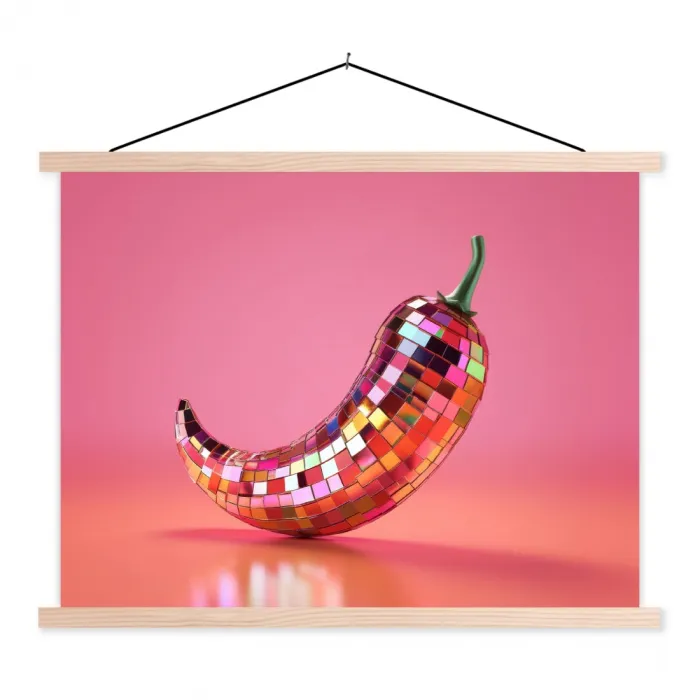 Peper - Disco - Rood - Glitter textielposter latten blank klein -3d