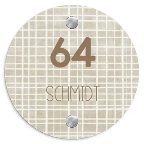 Beige raster - Modern Naambord Rond klein -3d