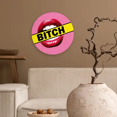 Lippen - Tekst - Kleurrijk Wandcirkel kunststof plaat 5mm dik klein -sfeer1