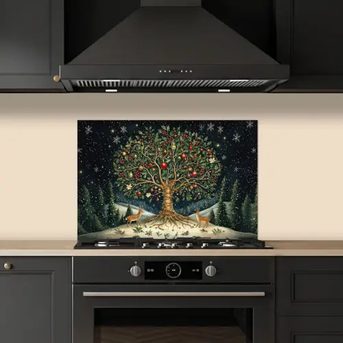 Feestboom - Winterhemel - Kleurrijk keuken achterwand spatscherm klein -sfeer1