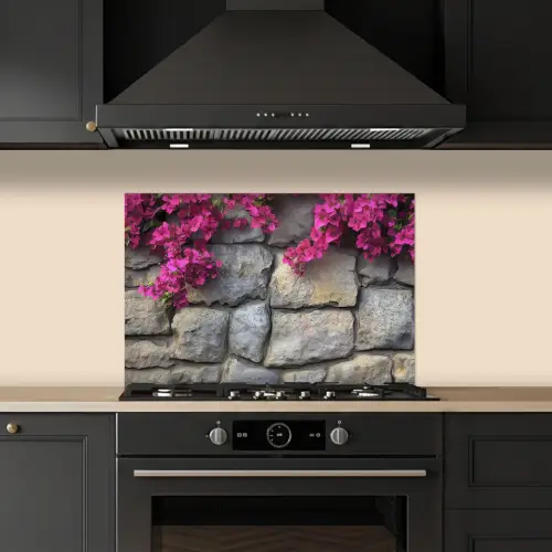 Bougainvillea - Stenen Muur - Roze keuken achterwand spatscherm klein -sfeer1