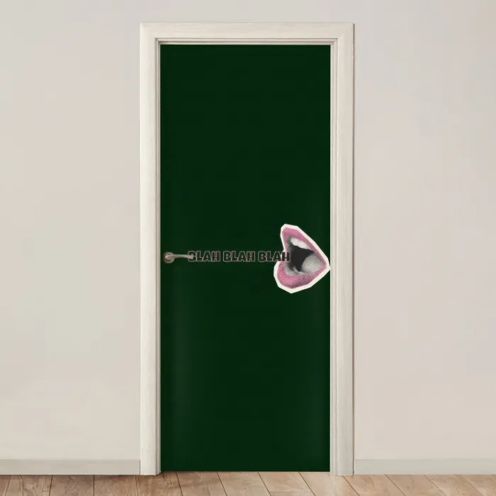 BLAH BLAH BLAH - Mond - Groen deurposter klein -3d_beige
