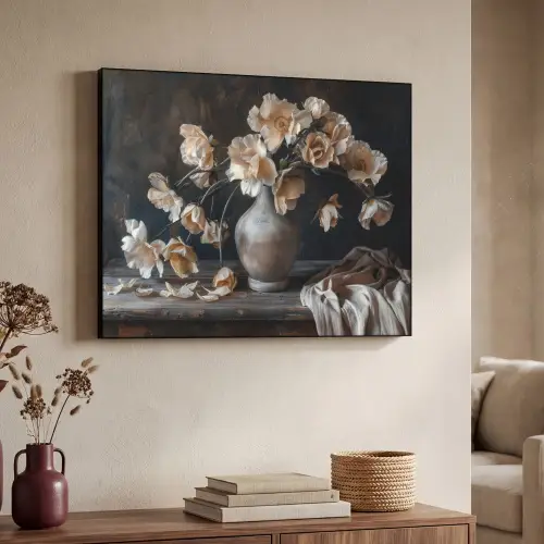 Bloemen - Vaas - Kunst - Stilleven Textielframe zwart klein -sfeer3