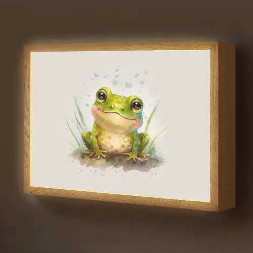 Kikker - Groen - Waterverf - Dieren - Jongen - Meisje Light Box met batterij (Wandlamp kind) middel -z3d_website