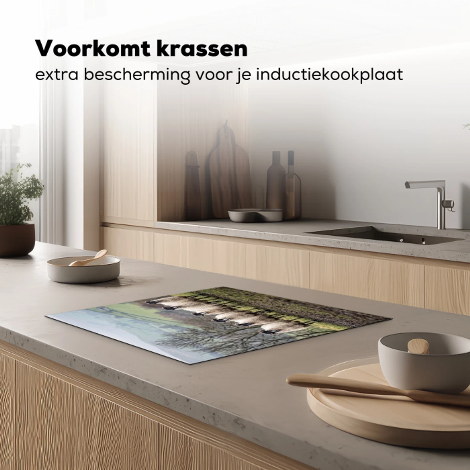 Schapen - Rij - Weide - Dieren - Platteland Inductie beschermer vinyl 3mm middel -sfeer1