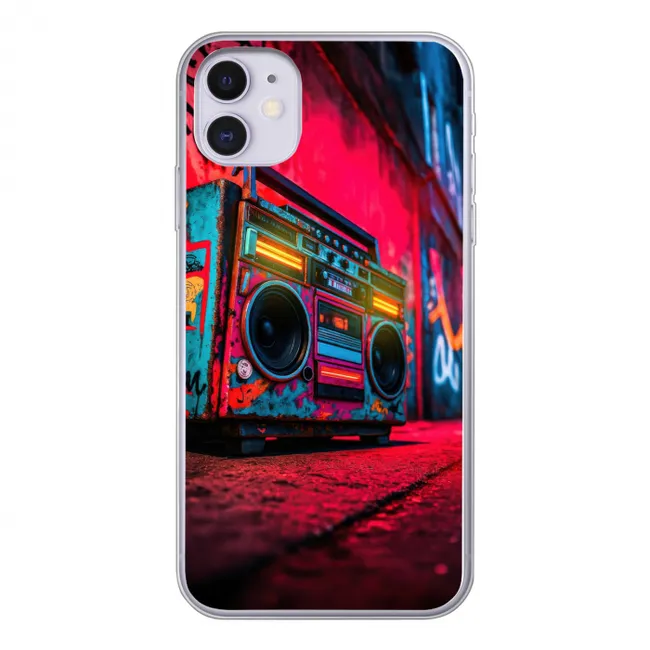 Boombox - Rood - Graffiti - Neon Telefoonhoesje iPhone 11 klein -3d