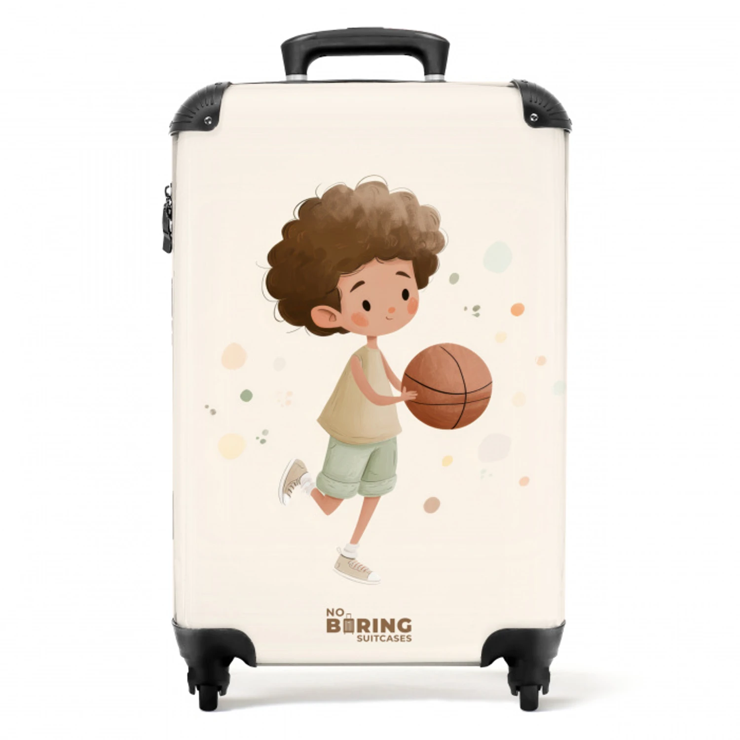 Jongen met een basketbal in beige kleuren NBS - Handbagage koffer - Volwassenen Unisex middel -productfoto_recht