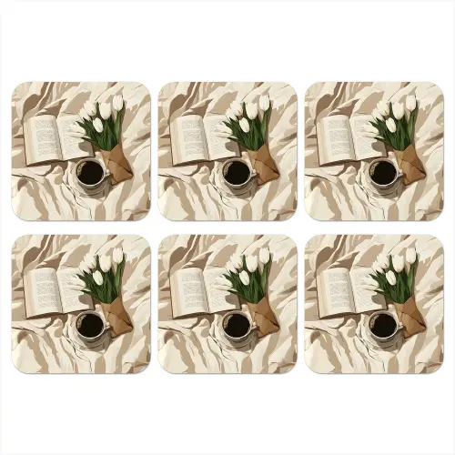 Boek - Illustratie - Tulpen - Koffie onderzetter kurk middel -3d