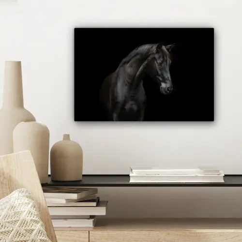 Paard - Dieren - Zwart - Portret canvas 2cm klein -sfeer6