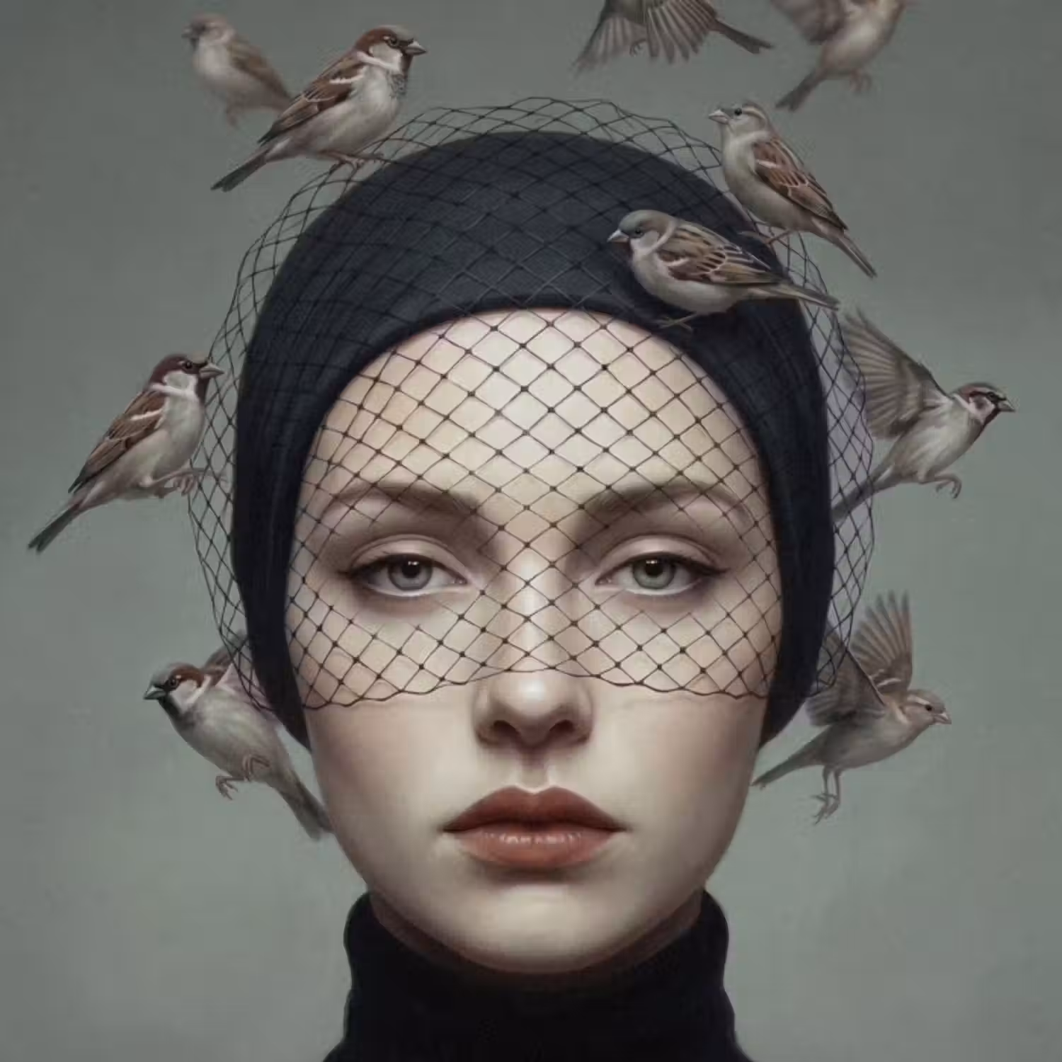 Behang - Portret - Vogels - Zwart