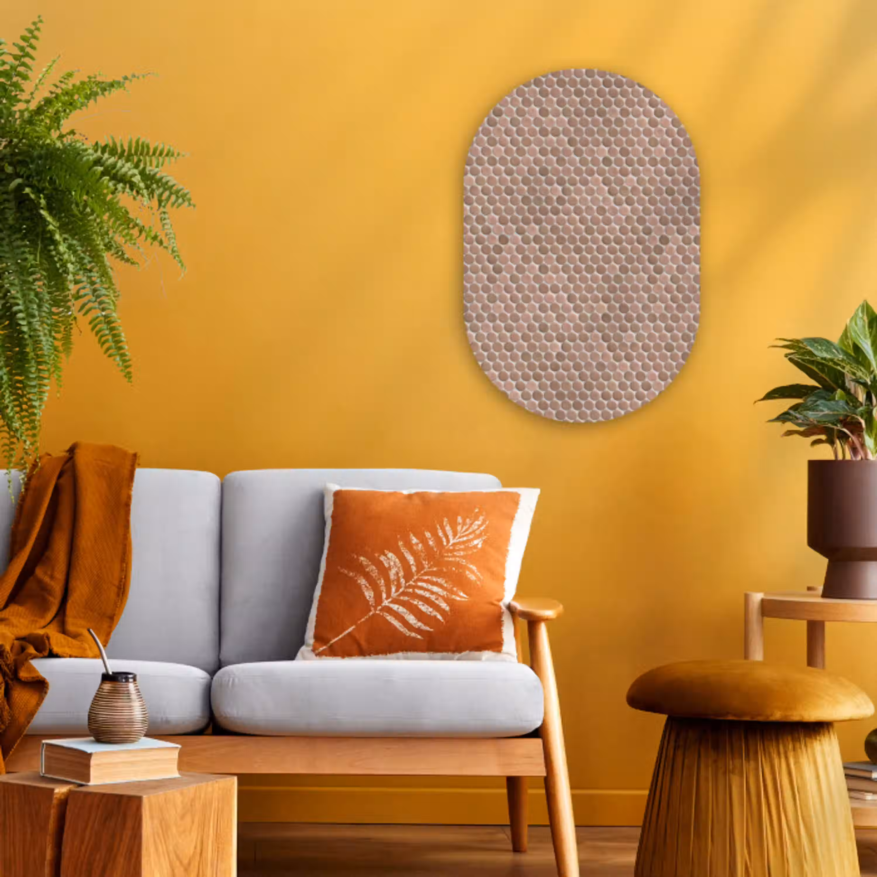 Penny - Mozaïek - Oudroze - Terracotta Wandcirkel Ovaal Forex klein 630 -sfeer4