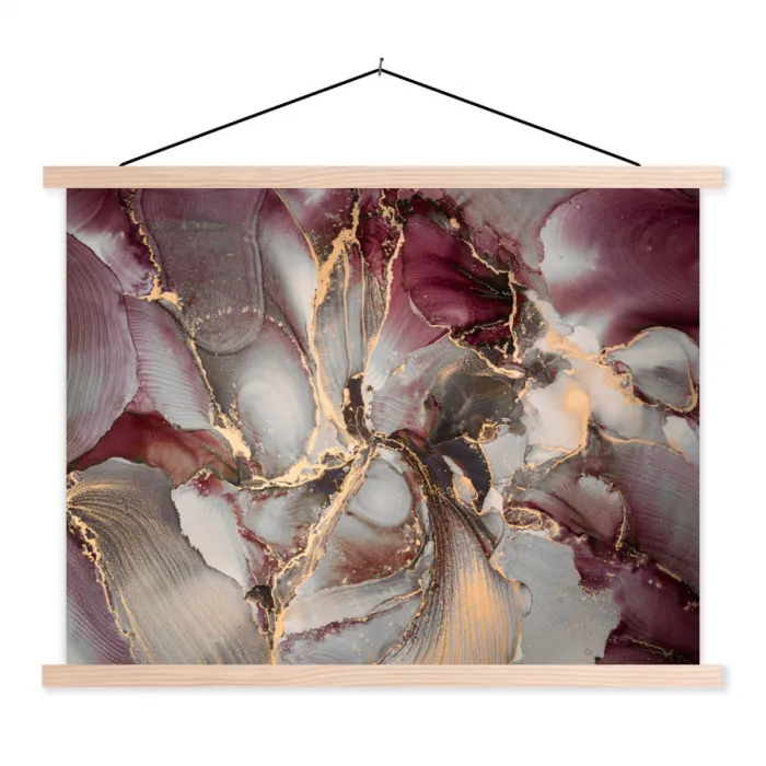Goud - Marmer - Paars textielposter latten blank klein -3d