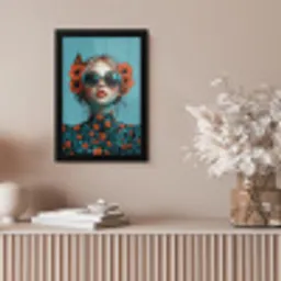 Vrouw - Blauw - Vlinder - Bloemen - Aesthetic fotolijst zwart zonder passe partout klein -sfeer5