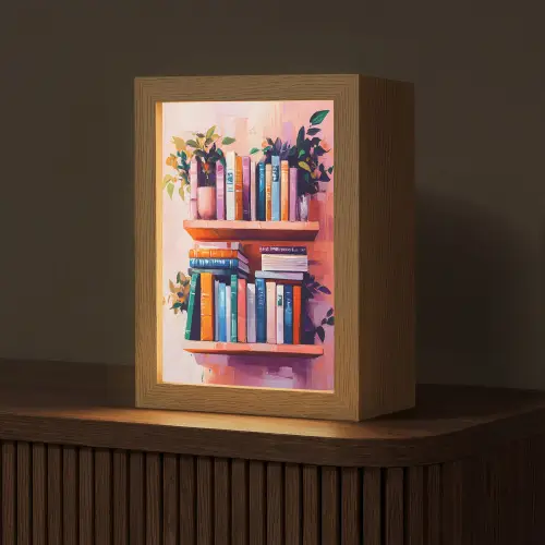 Planken - Boeken - Bladeren Light Box met kabel (Tafellamp) klein -z3d_website