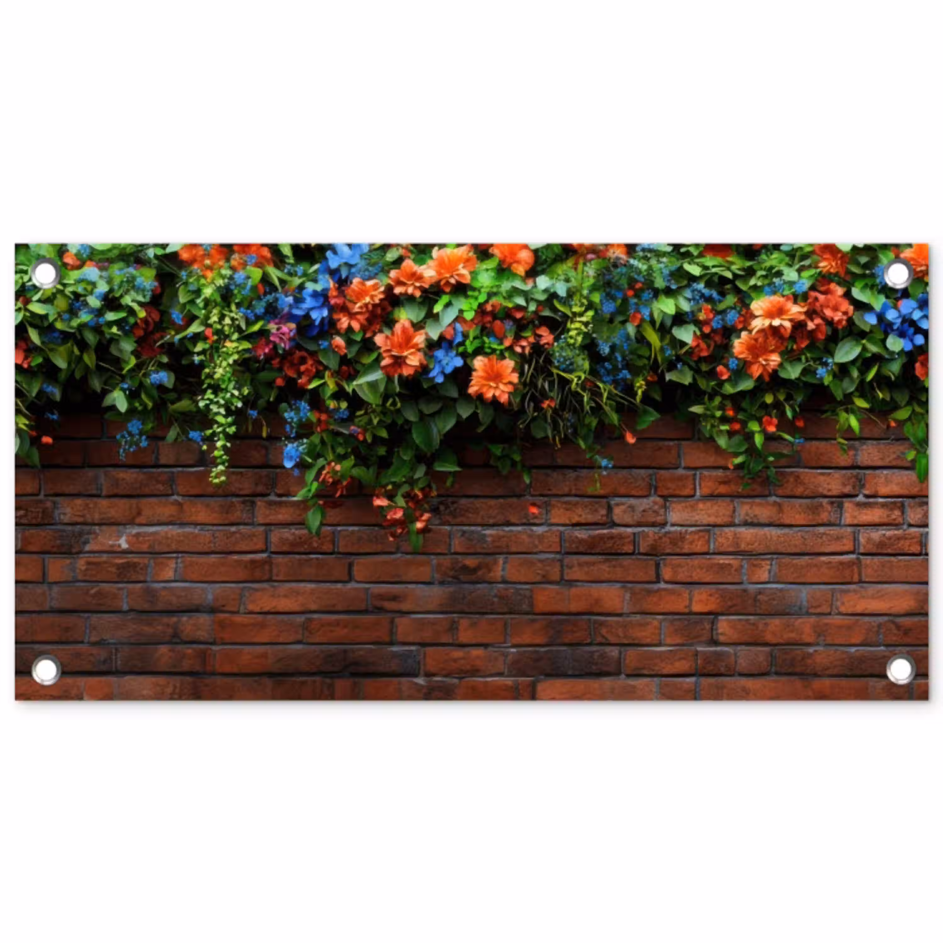 Bloemen - Muur - Groen - Oranje tuinposter los doek klein -3d