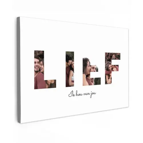 Lief - Lettercollage Tuinposter op houten frame 2 cm dik klein -3d