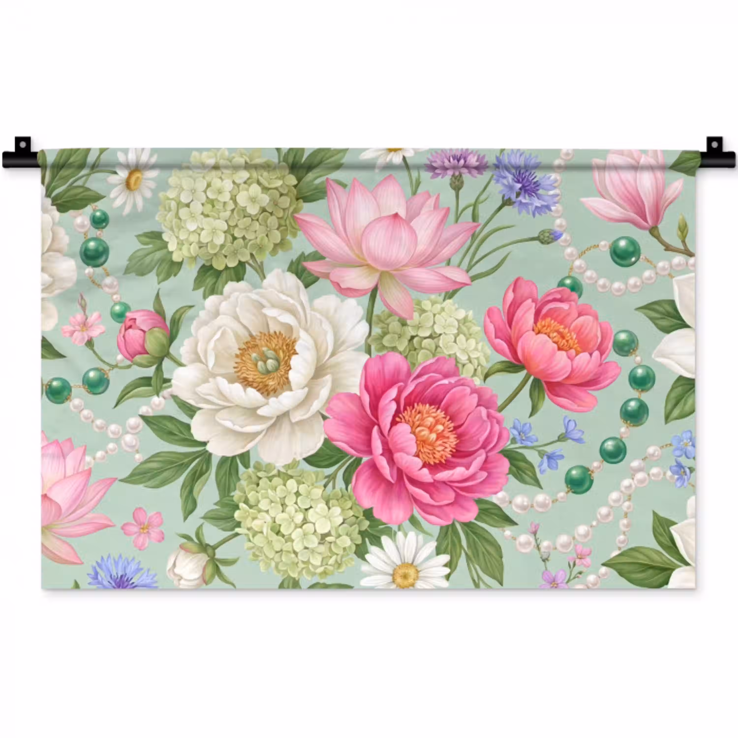 Bloemen - Patroon - Botanisch - Groen Wandkleed katoen klein -zz3d
