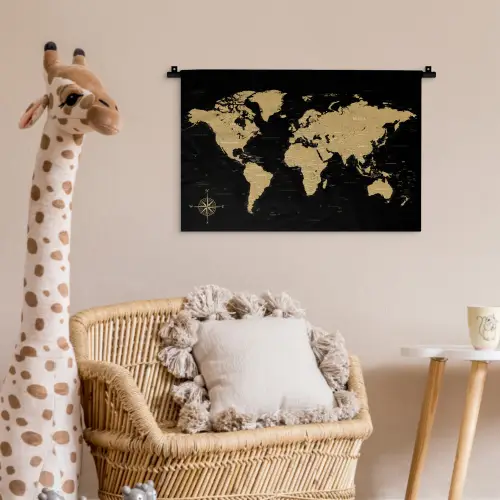 Wereldkaart - Beige - Zwart Wandkleed katoen klein -wsfeer5_kind