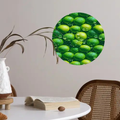 Limoenen - Druppels - Groen Wandcirkel behangsticker klein 186 -sfeer3