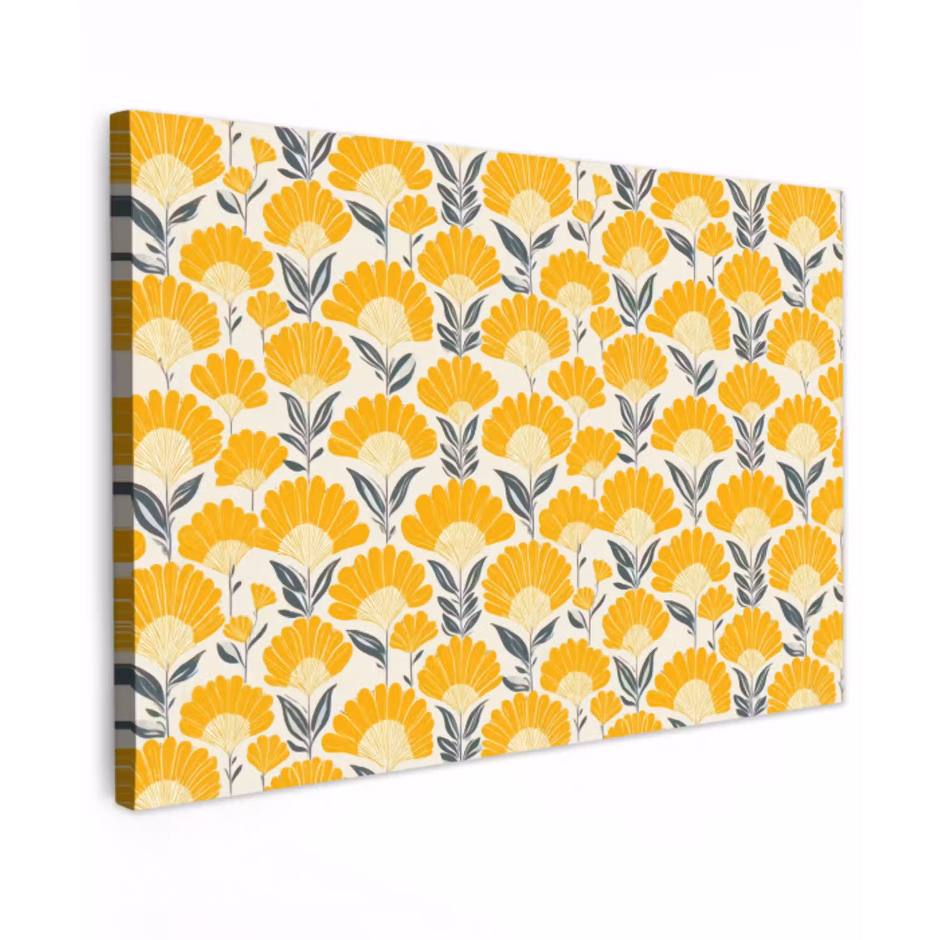 Bloemen - Retro - Botanisch - Okergeel - Grijs canvas 2cm klein 34 -z3d