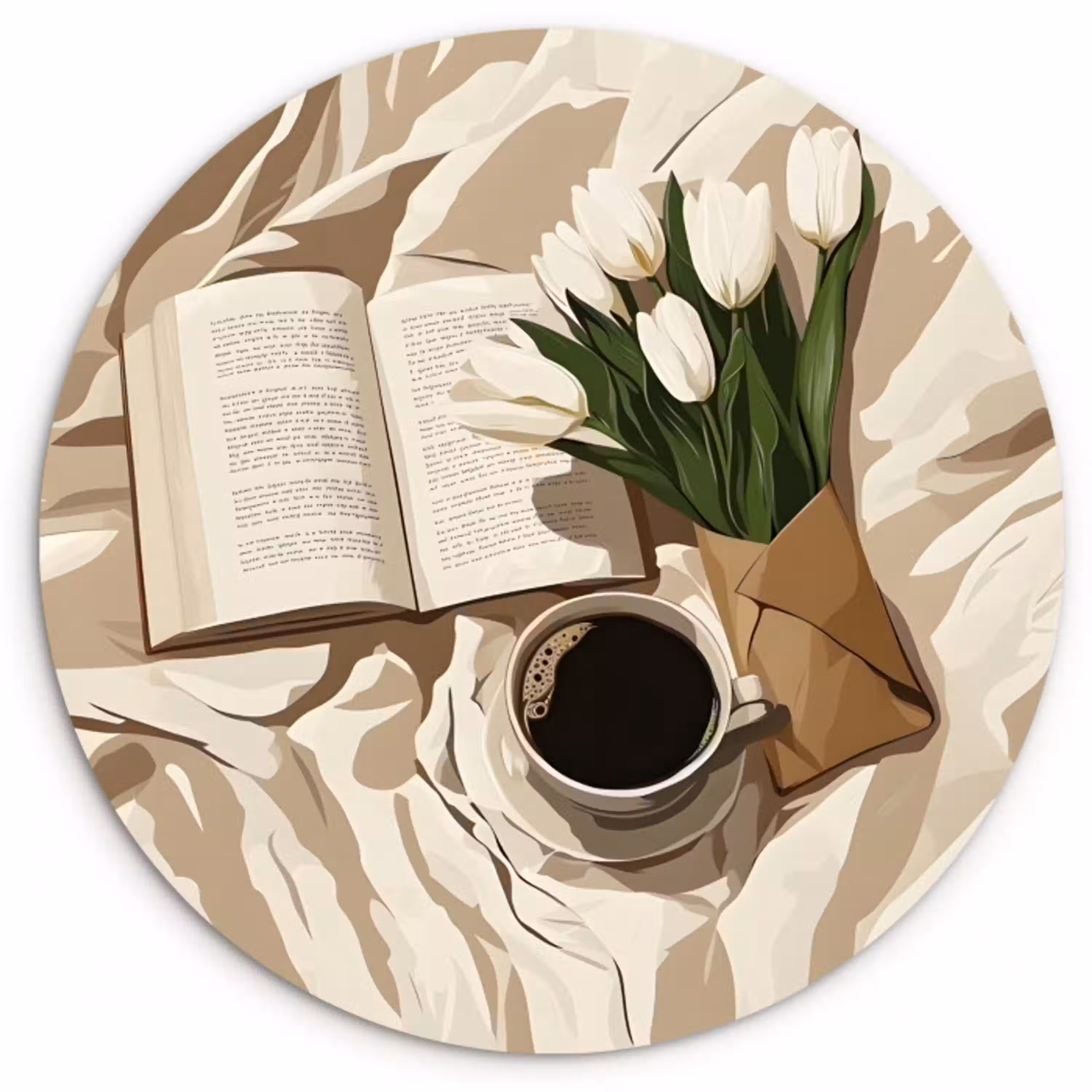 Boek - Illustratie - Tulpen - Koffie Wandcirkel plexiglas klein -3d
