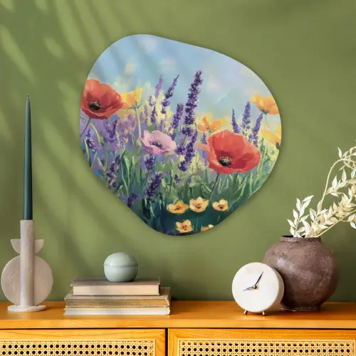 Weide - Bloemen - Kleurrijk Wandcirkel Organisch Aluminium middel -sfeer2