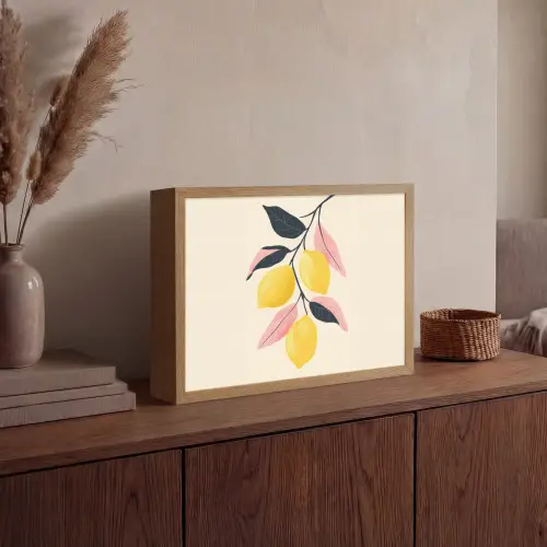 Citroenen - Felgeel - Tak - Bladeren Light Box met batterij (Wandlamp) middel -sfeer2