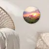 Zonsondergang - Bloemen - Roze - Natuur - Groen Wandcirkel kunststof plaat 5mm dik klein -sfeer5