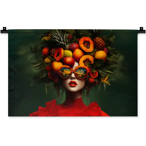Vrouw - Vruchten - Papaja - Ananas Wandkleed katoen klein -zz3d
