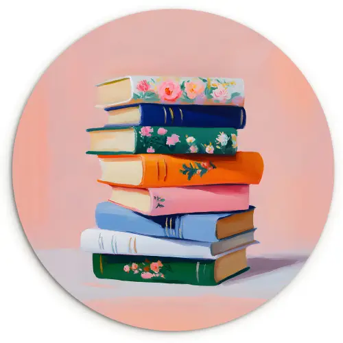 Boeken - Stapel - Kleurrijk Wandcirkel plexiglas klein -3d