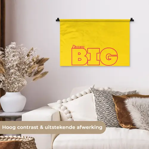 Dream big - Geel - Grafisch Wandkleed katoen klein -sfeer1