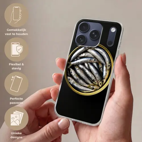Sardines - Vissen - Rond - Zwart Telefoonhoesje iPhone 17 Pro klein -sfeer3_NL