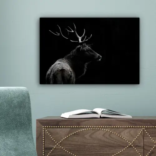 Hert - Zwart - Portret - Gewei - Dieren canvas 2cm klein -sfeer4