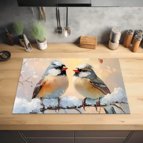 Vogels - Tak - Winter - Sneeuw Inductie beschermer vinyl 3mm klein -sfeer5
