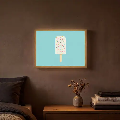 Ijsje - Stokje - Sprinkles - Lichtblauw Light Box met batterij (Wandlamp) middel -sfeer4