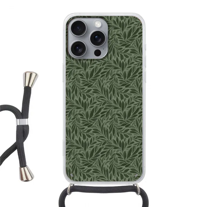 Bladeren - Organisch - Groen Hoesje iPhone 16 Pro Max met koord klein 804 -3d