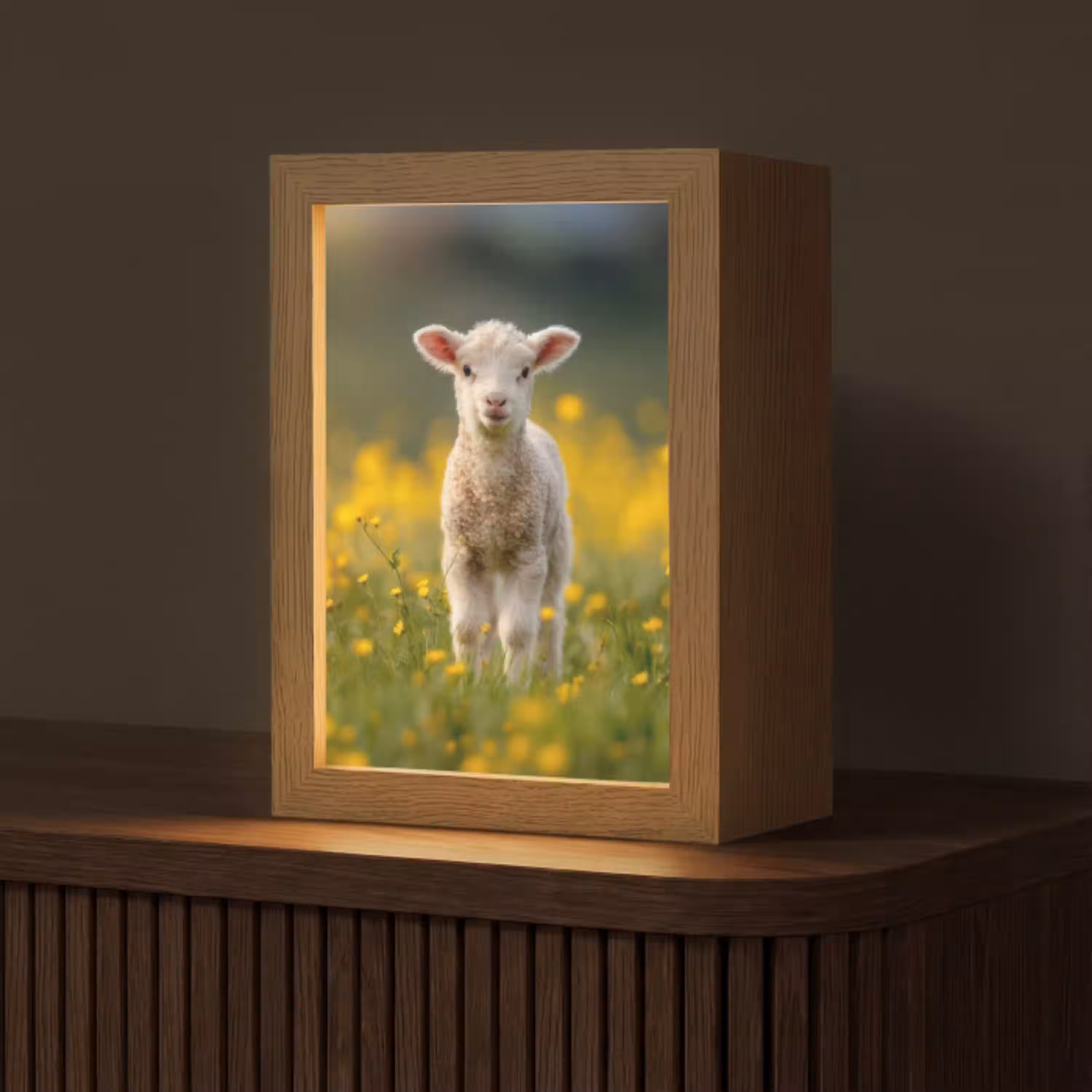 Lammetje - Gras - Bloemen - Geel Light Box met kabel (Tafellamp) klein -z3d_website