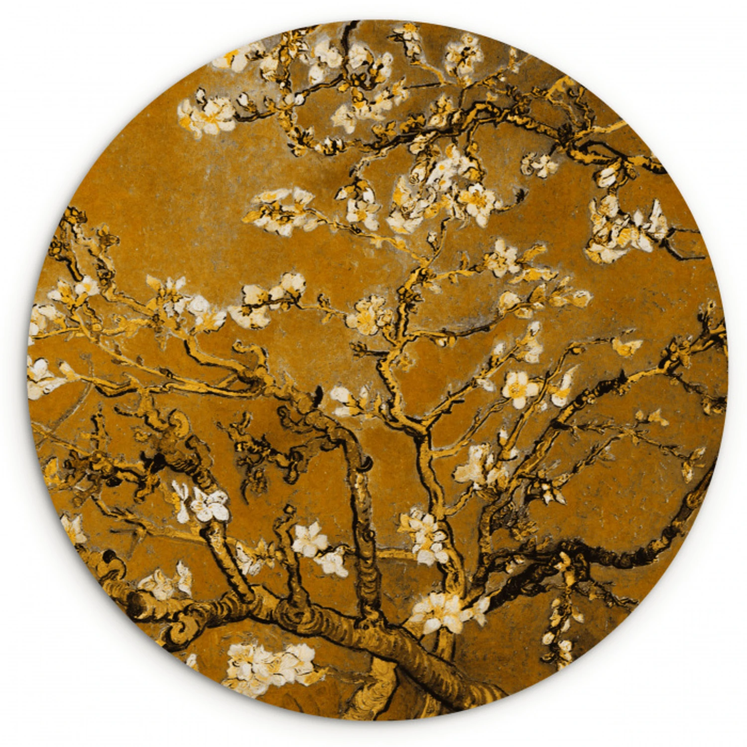 Amandelbloesem - Kunst - Van Gogh - Goud Wandcirkel kunststof plaat 5mm dik klein -3d