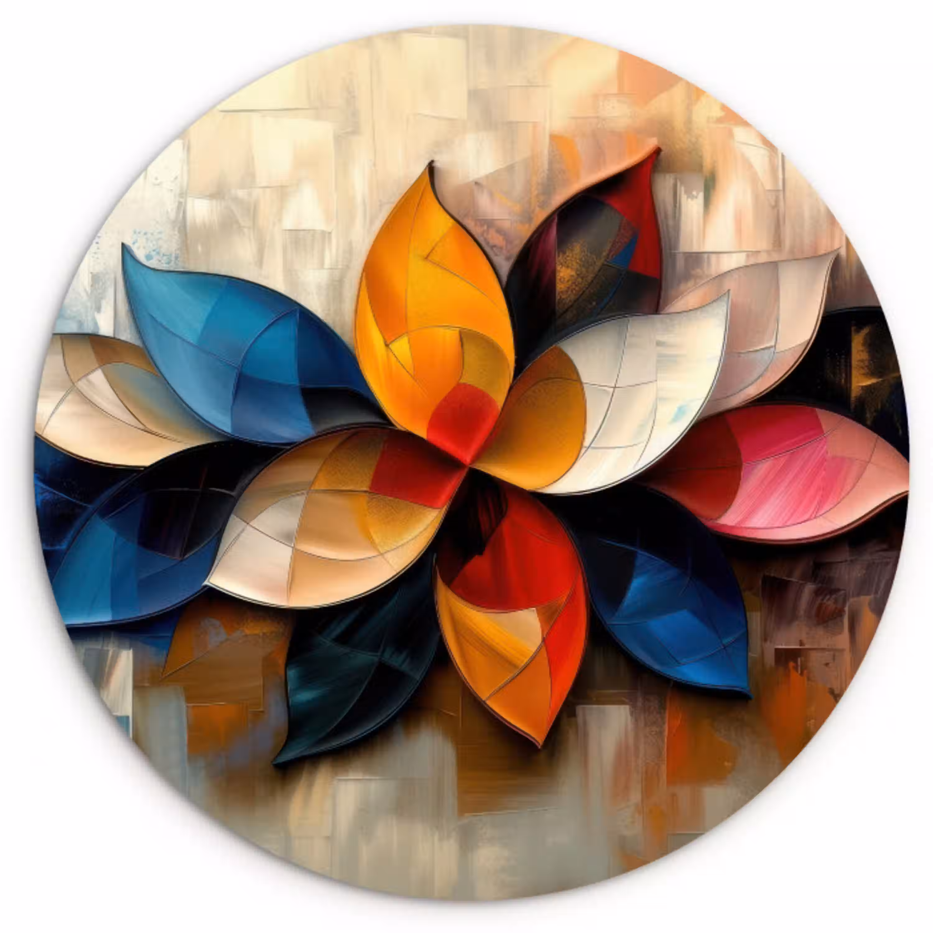 Bloem - Abstract - Kleurrijk - Bladeren Wandcirkel kunststof plaat 5mm dik klein -3d