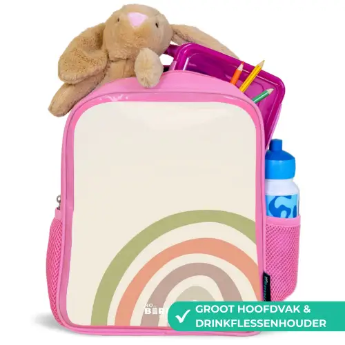 Ruwe regenboog pastel Kinderrugzak - Roze middel -inhoud_NL