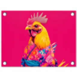 Haan - Kleurrijk - Kimono - Roze tuinposter los doek klein -3d