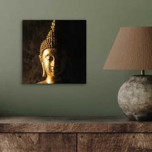 Buddha - Boeddha beeld - Goud - Spiritueel - Zwart aluminium wit klein -sfeer2