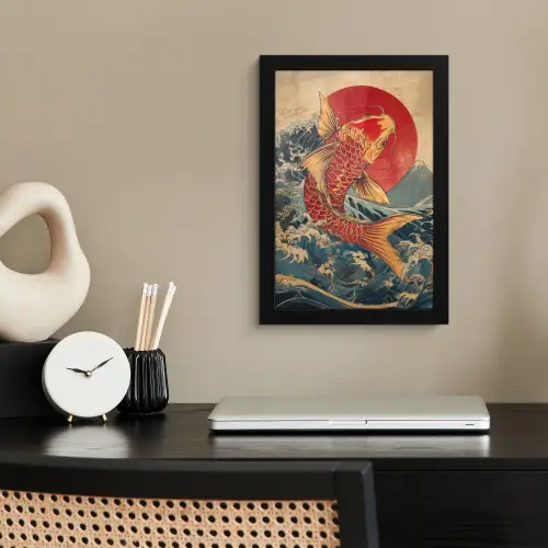 Koi - Zee - Golven - Zon fotolijst zwart zonder passe partout klein -sfeer1
