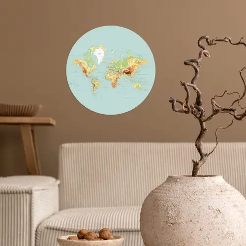 Wereldkaart - Realistisch - Blauw Wandcirkel behangsticker klein -sfeer1