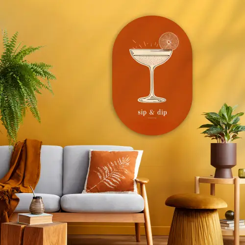 Cocktail - Oranje - Zomer - Quote Wandcirkel Ovaal Glas middel -sfeer4