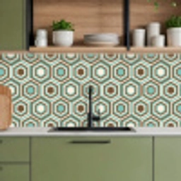 Retro - Honeycomb - Blauw - Bruin keuken achterwand 2 middel 871 -sfeer3