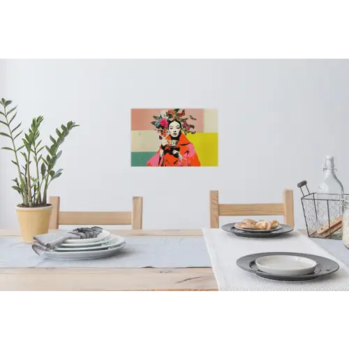 Retro - Vrouw - Kopje - Vlinders Muursticker klein -eettafel