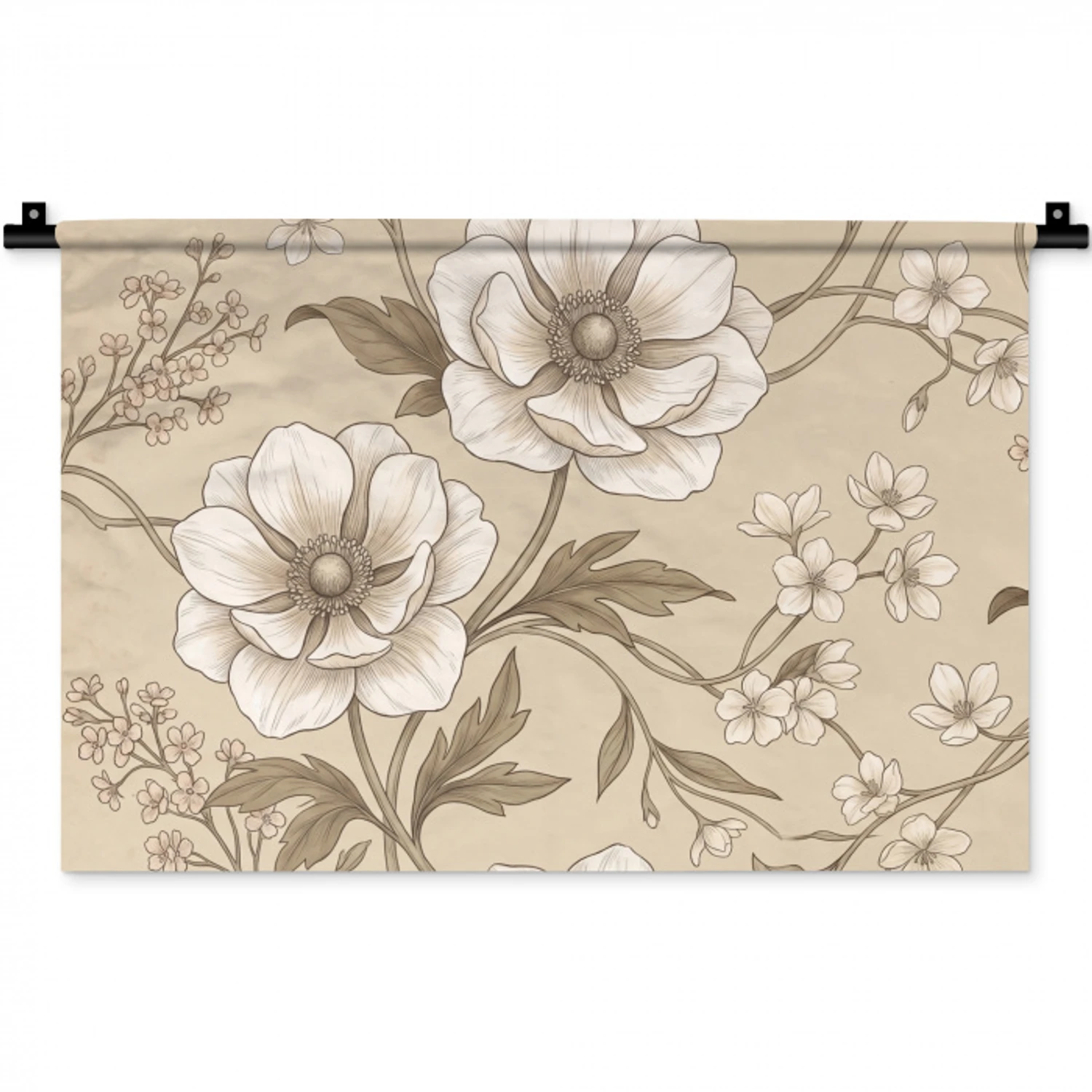 Bloemen - Patroon - Beige Wandkleed katoen klein -zz3d