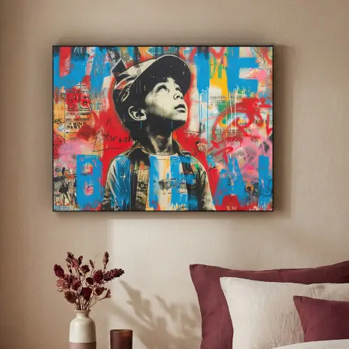 Graffiti - Jongen - Street art - Kleuren Textielframe zwart klein -sfeer1